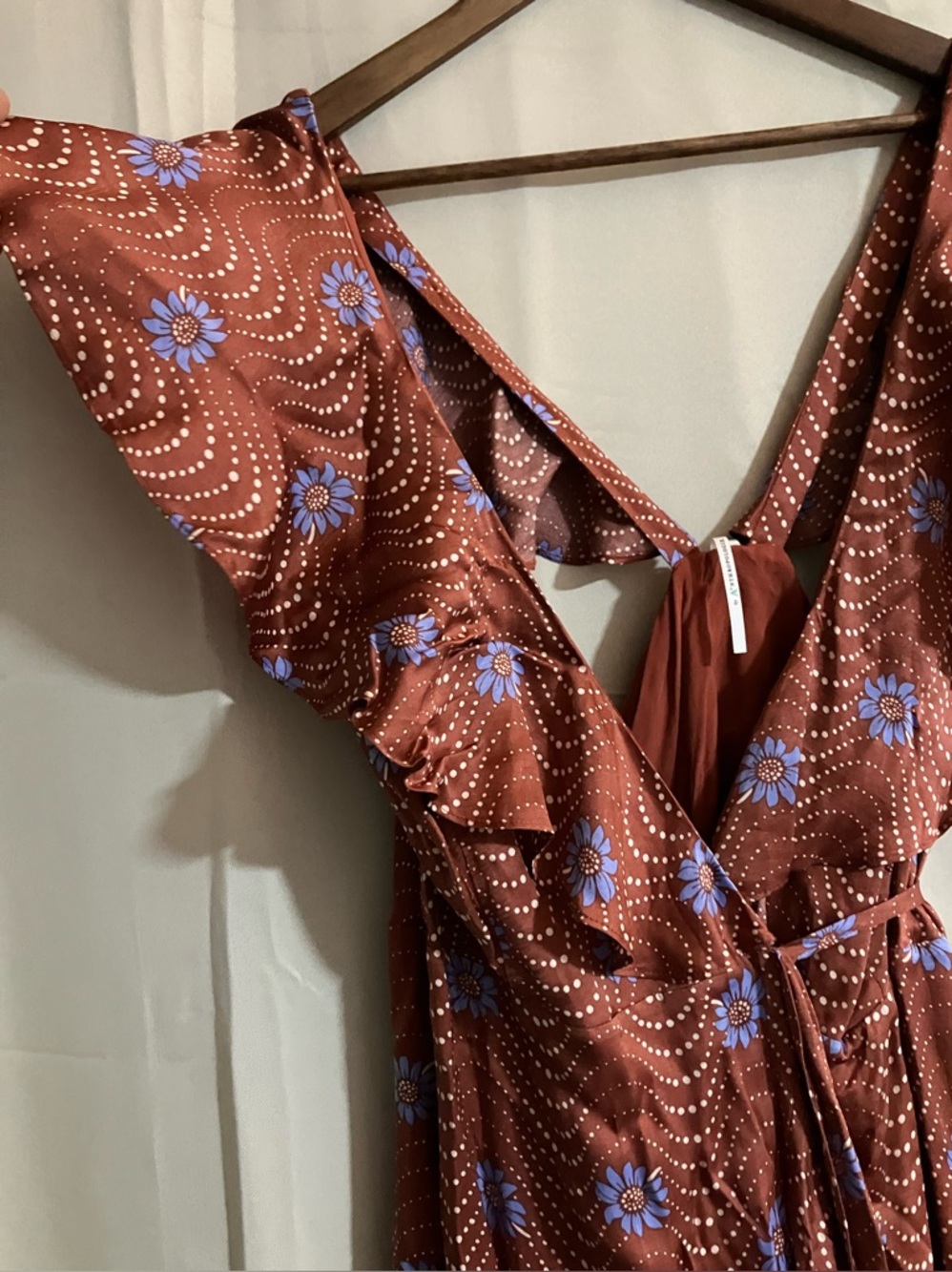 Anthropologie Brown Floral Maxi Dress with Blue Accents - Picture 3 of 16